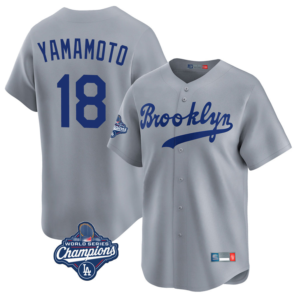 LA.Dodgers #18 Yoshinobu Yamamoto Player Gray World Series Meet Game Limited Home Gdoa Stitched Jerseys