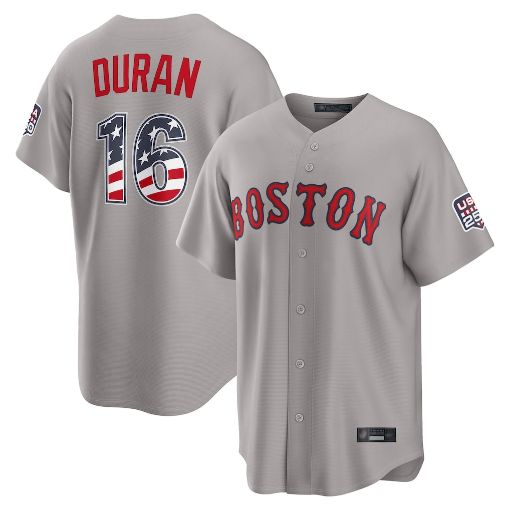 B.Red Sox #16 Jarren Duran Player Gray Road USA 250 Fourth of July Home Game Gdoa Stitched Jerseys