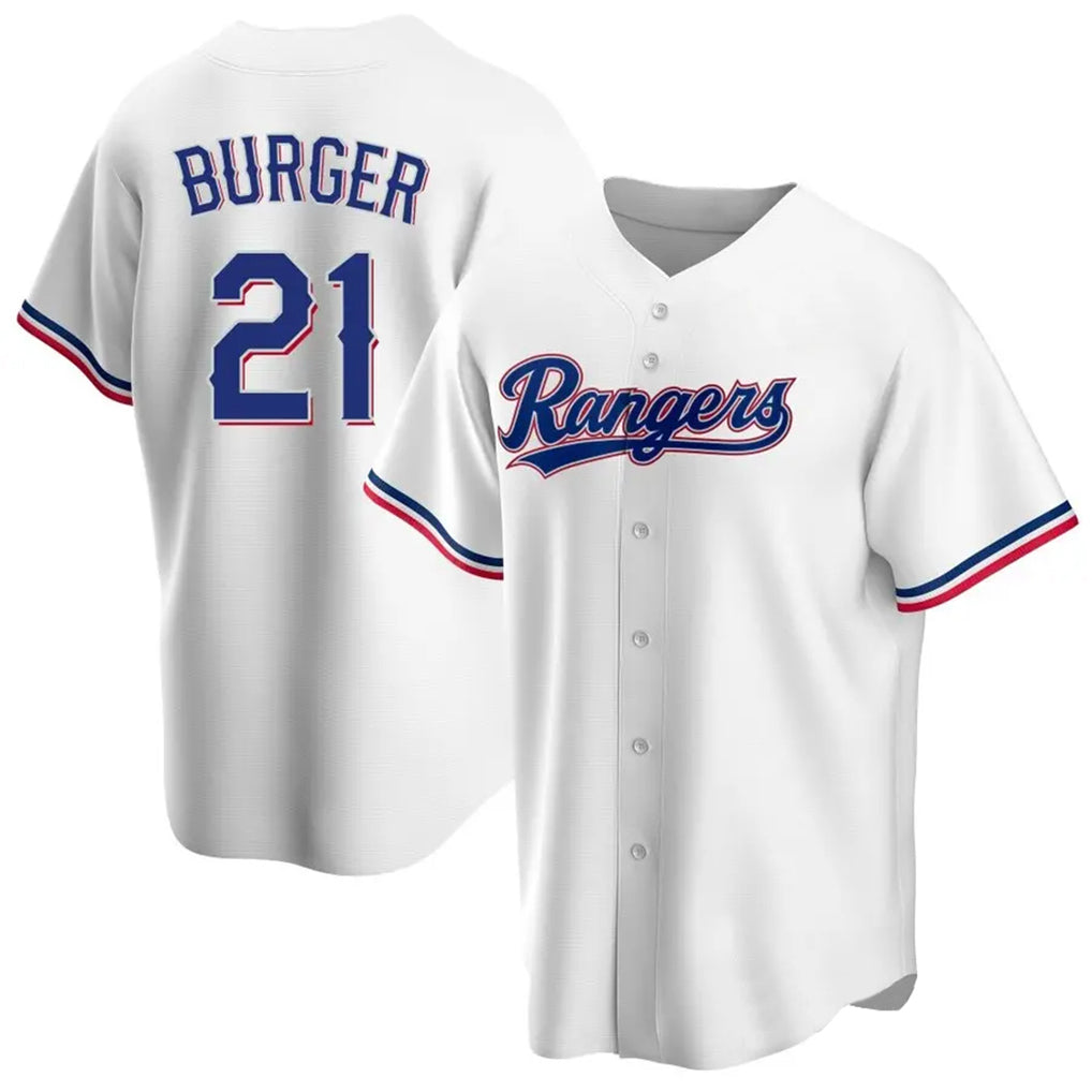 T.Rangers #21 Jake Burger Player White Home Game Stitched Jerseys