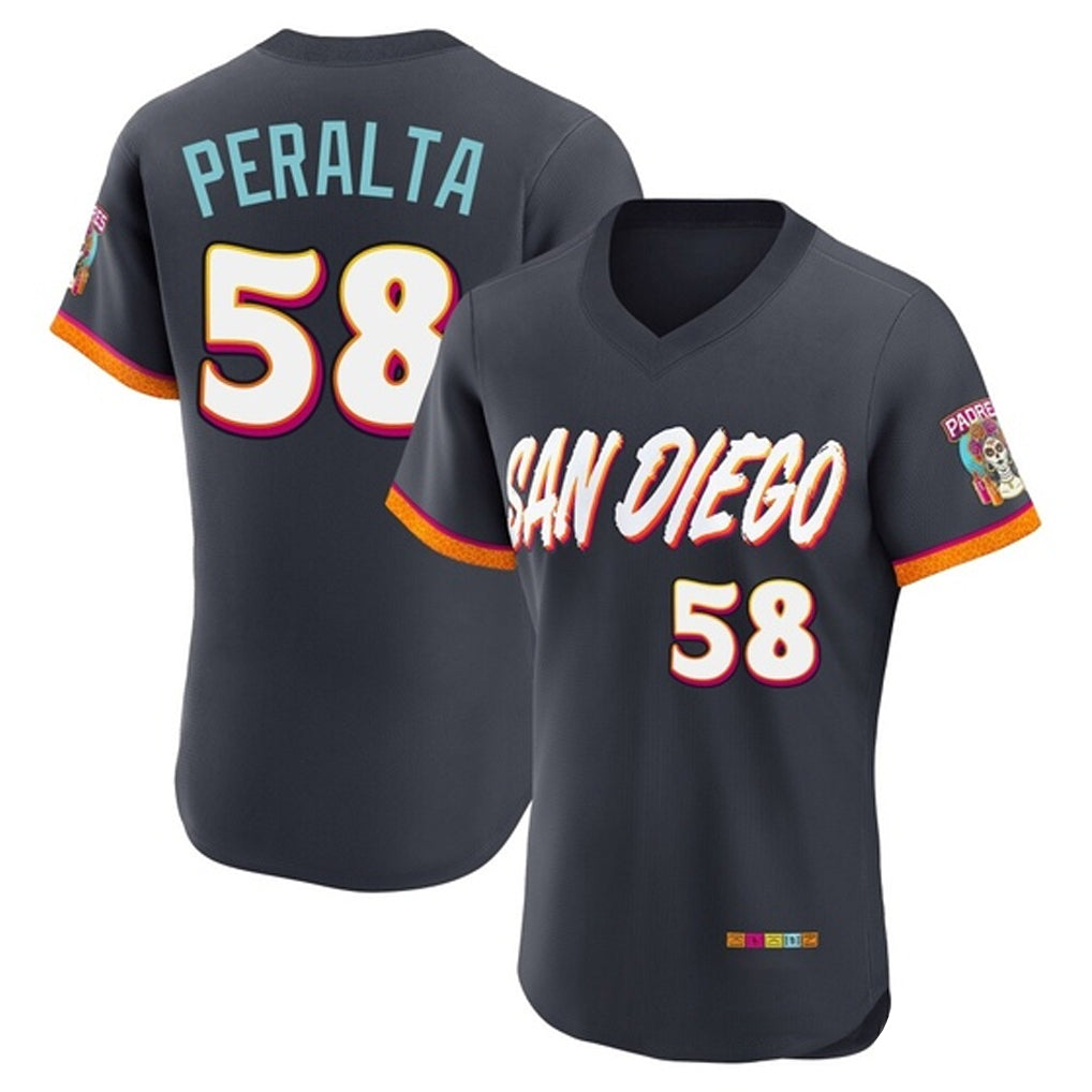 S.Diego Padres #58 Wandy Peralta Player Obsidian 2026 City Connect Home Limited Elite T-shirt Stitched Jerseys