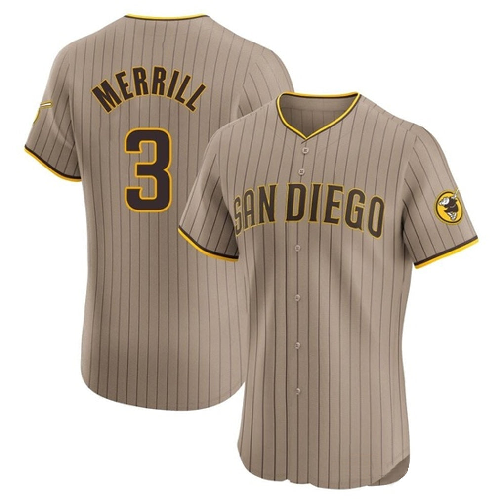 S.Diego Padres #3 Jackson Merrill Player Khaki Home Limited Elite Stitched Jerseys