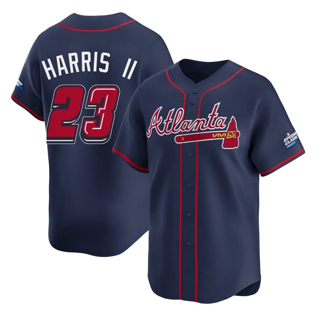 A.Braves #23 Michael Harris II Player Navy 2025 Speedway Classic Home Game Gdoa Stitched Jerseys