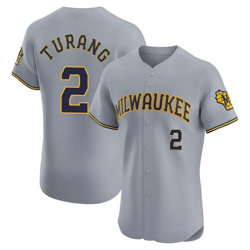M.Brewers #2 Brice Turang Player Gray Home Limited Elite Gdoa Stitched Jerseys