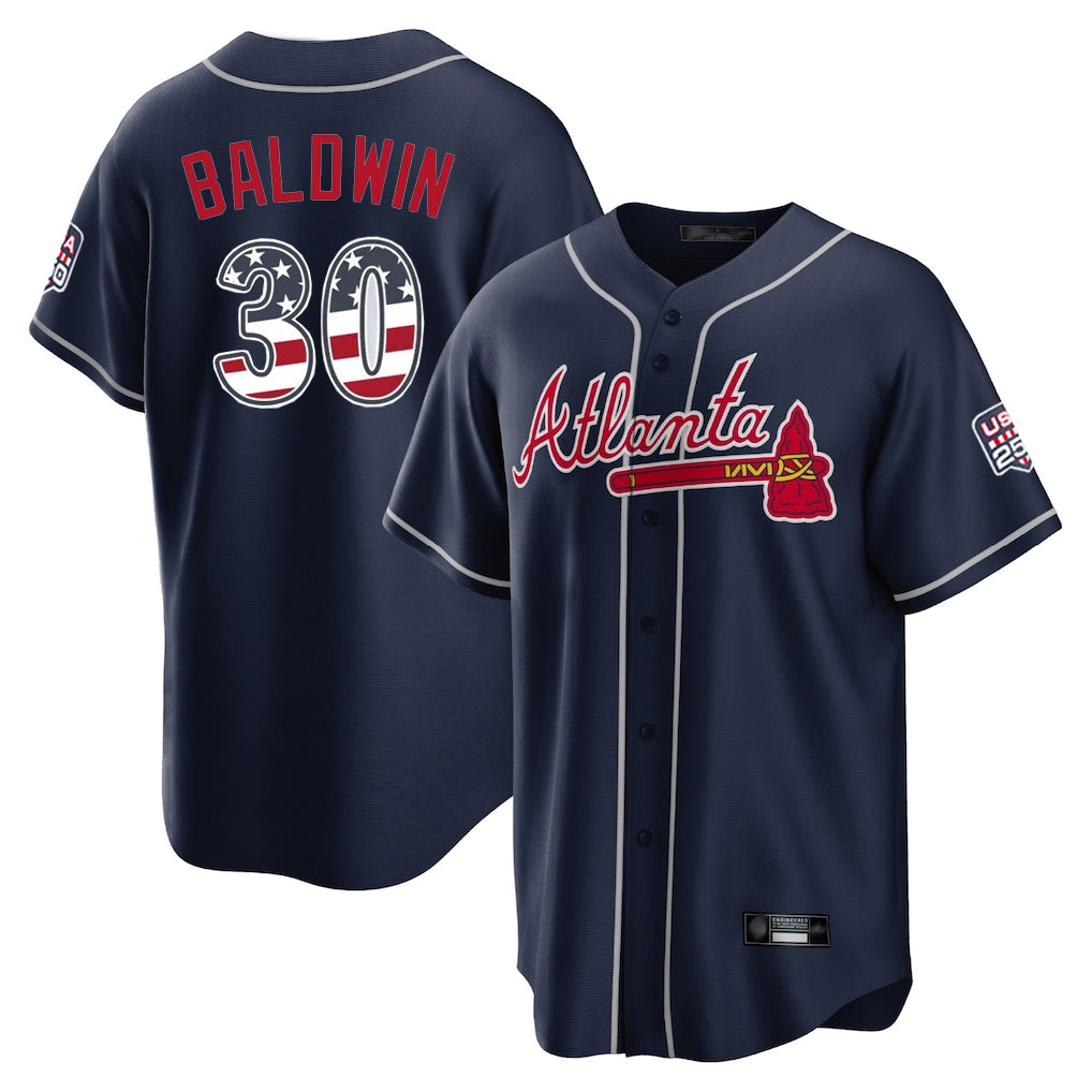 A.Braves #30 Drake Baldwin Player Navy USA 250 Fourth Of July Limited Home Game Gdoa250Ys Stitched Jerseys