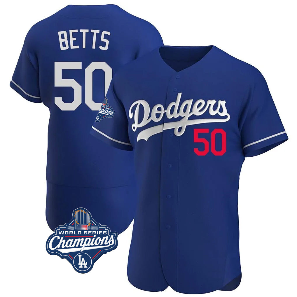 LA.Dodgers #50 Mookie Betts Player Royal World Series Meet Limited Elite Home Gdoa Stitched Jerseys