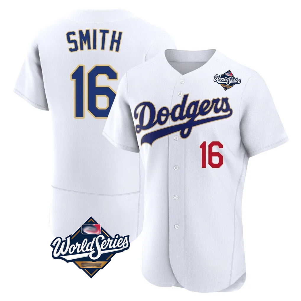 LA.Dodgers #16 Will Smith Player Gold White World Series 2026 Collection Stadium Limited Elite Gdoa Stitched Jerseys