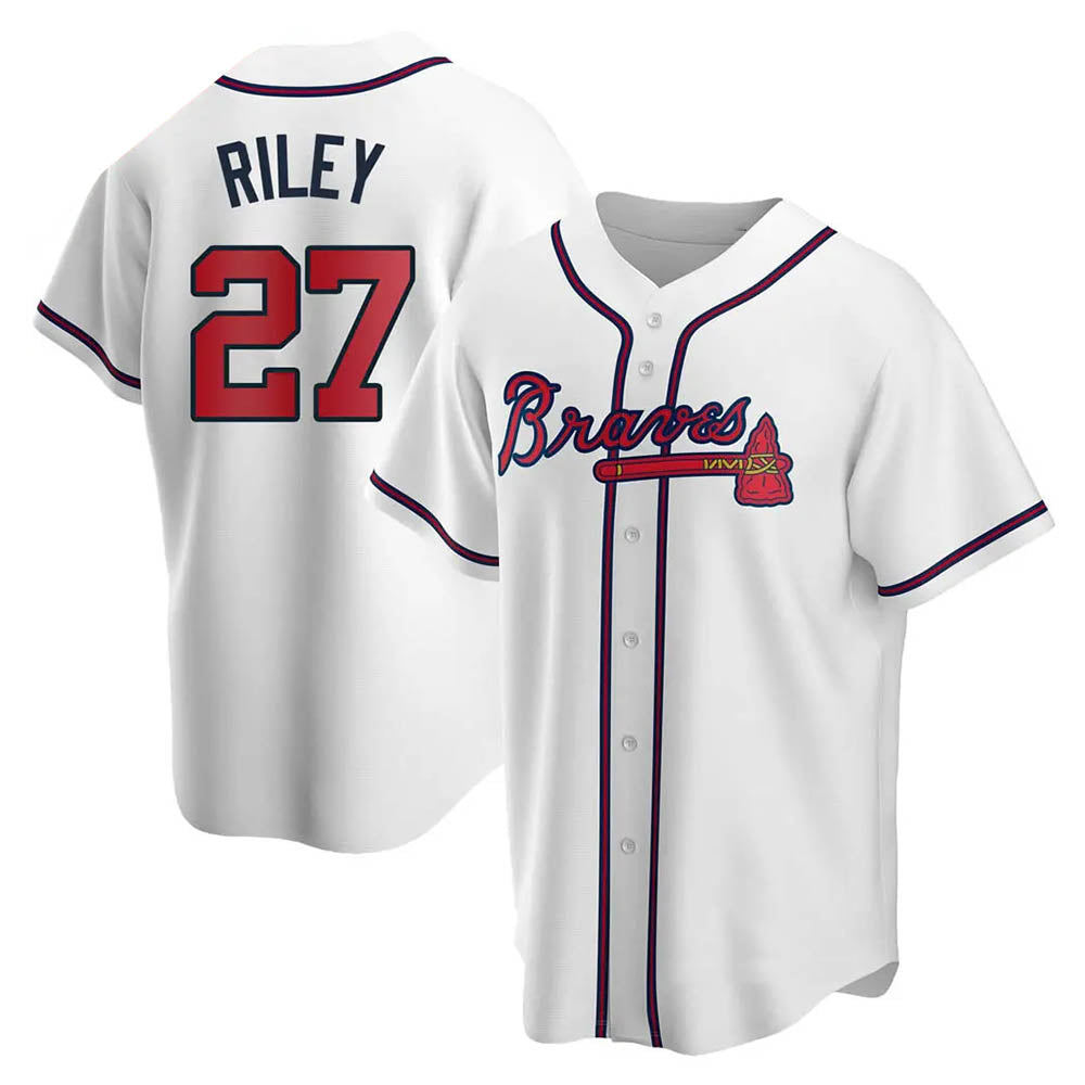 A.Braves #27 Austin Riley Player White Replica Home Stitched Jerseys