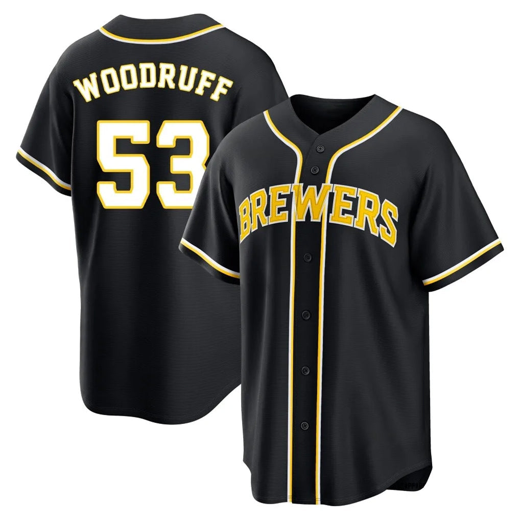 M.Brewers #53 Brandon Woodruff Player Black Fashion Out Home Game Gdoa Stitched Jerseys
