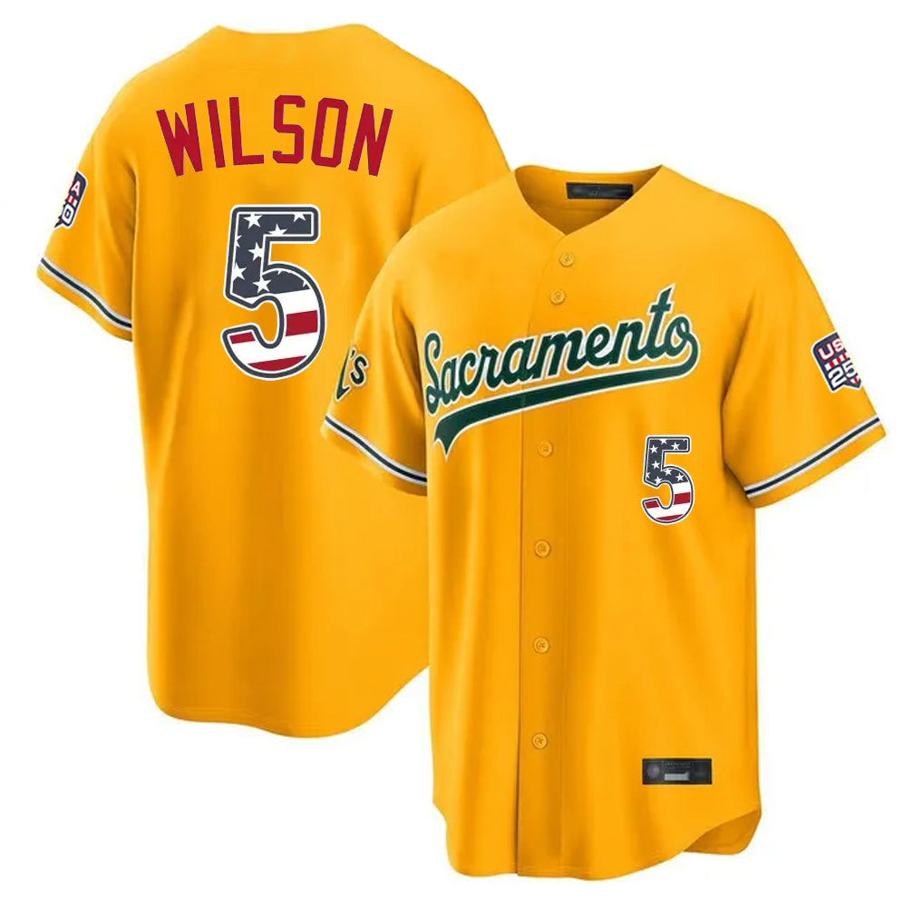 Athletics #5 Jacob Wilson Player Gold USA 250 Fourth of July Home Game Gdoa250Ys Stitched Jerseys