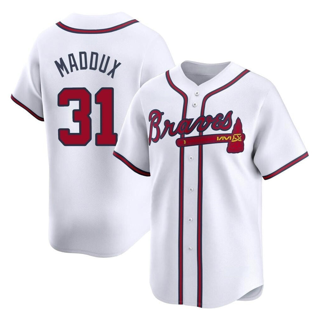 A.Braves #31 Greg Maddux Player White Limited Home Game Gdoa Stitched Jerseys