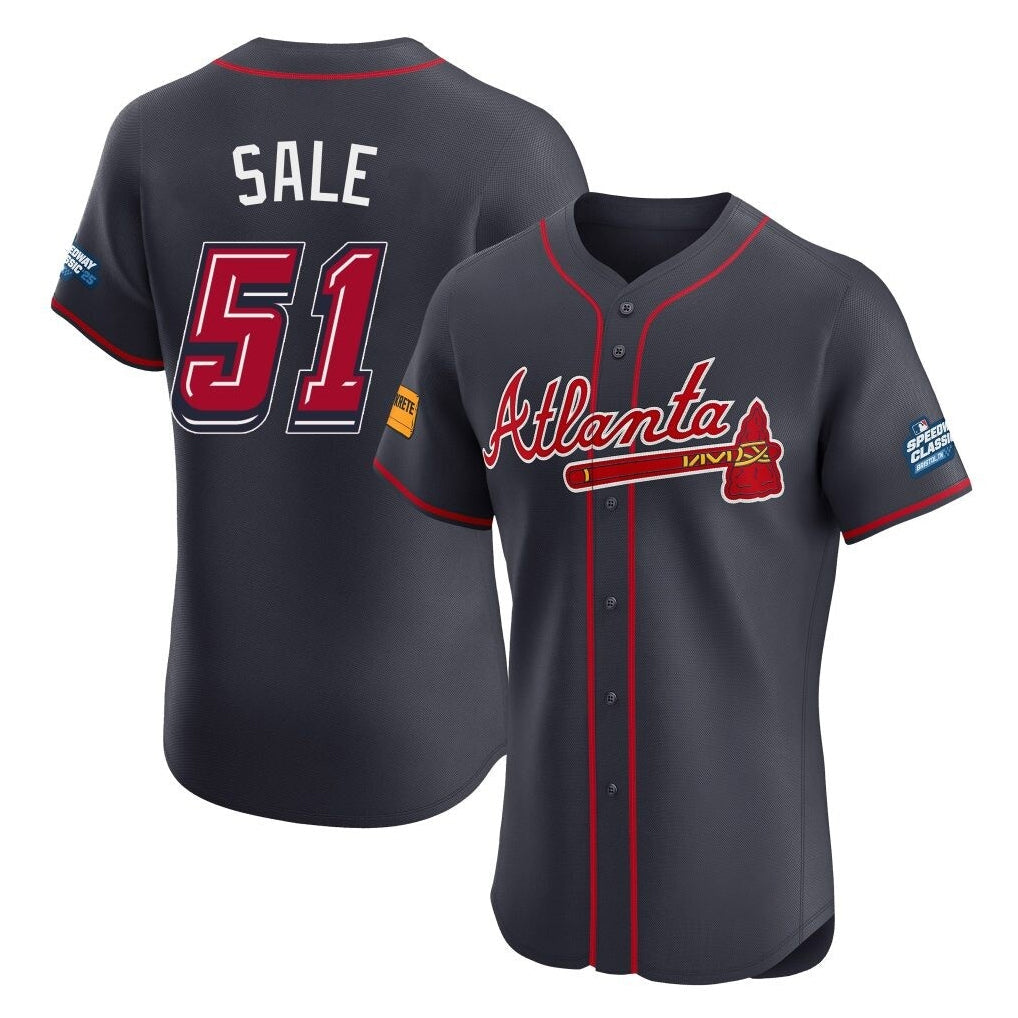 A.Braves #51 Chris Sale Player Navy 2025 Speedway Classic Limited Elite Home Game Gdoa Stitched Jerseys