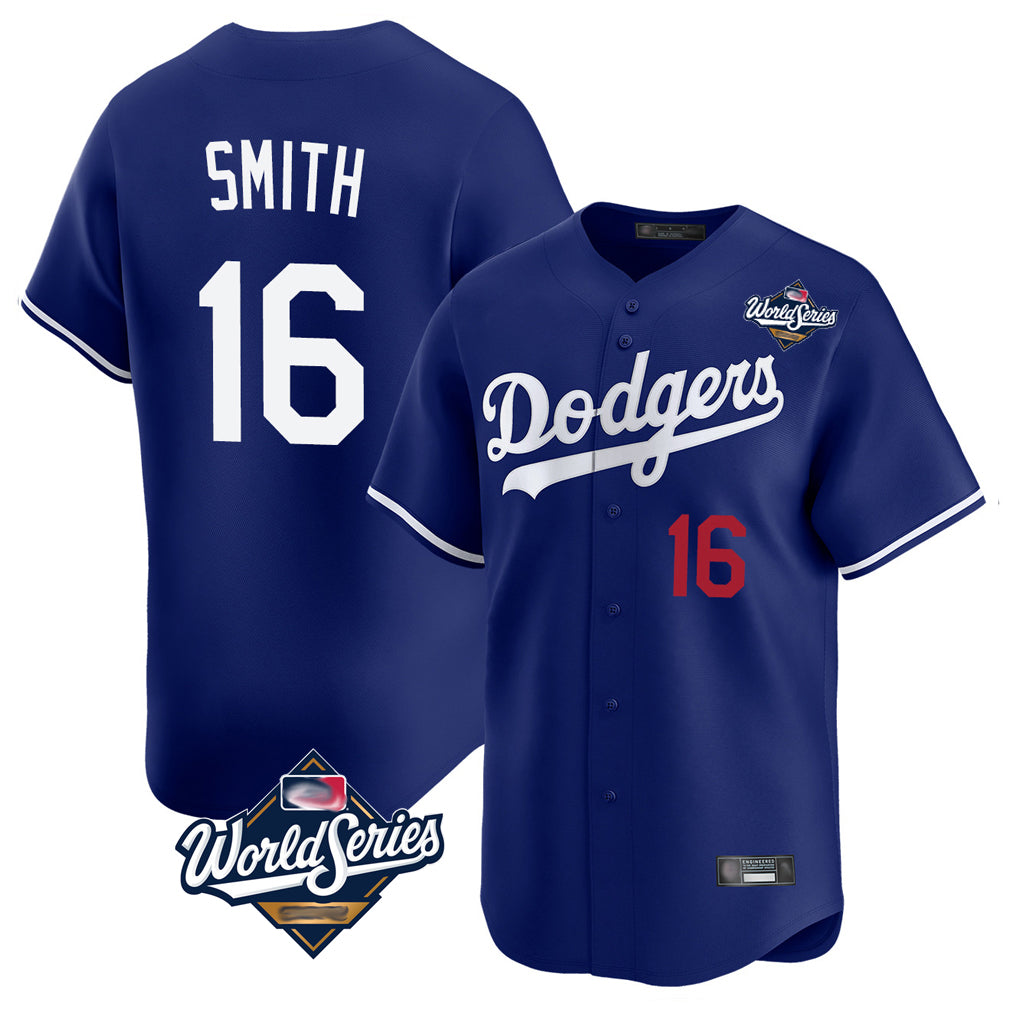 LA.Dodgers #16 Will Smith Player Royal World Series Limited Home Gdoa Stitched Jerseys