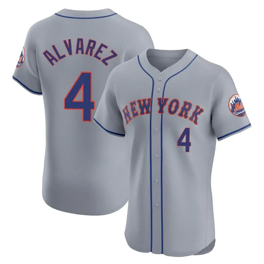 NY.Mets #4 Francisco Alvarez Player Gray Road Limited Elite Home Stitched Jerseys