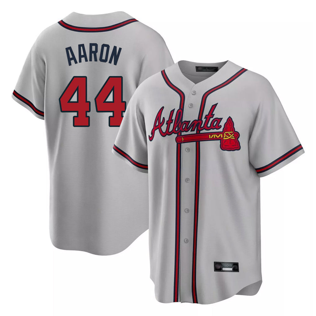A.Braves #44 Hank Aaron Player Gray Home Game Gdoa Stitched Jerseys