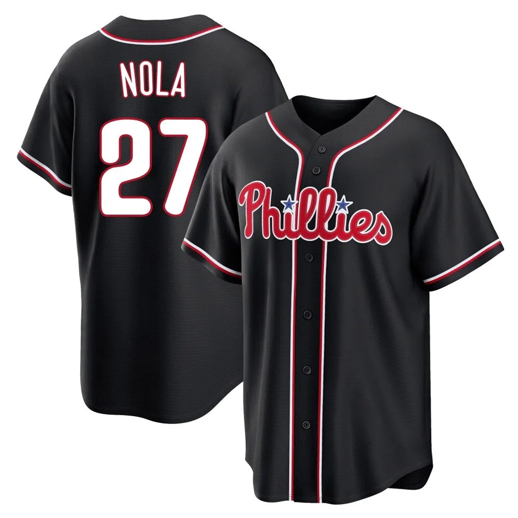 P.Phillies #27 Aaron Nola Player Black Fashion Out Home Game Stitched Jerseys