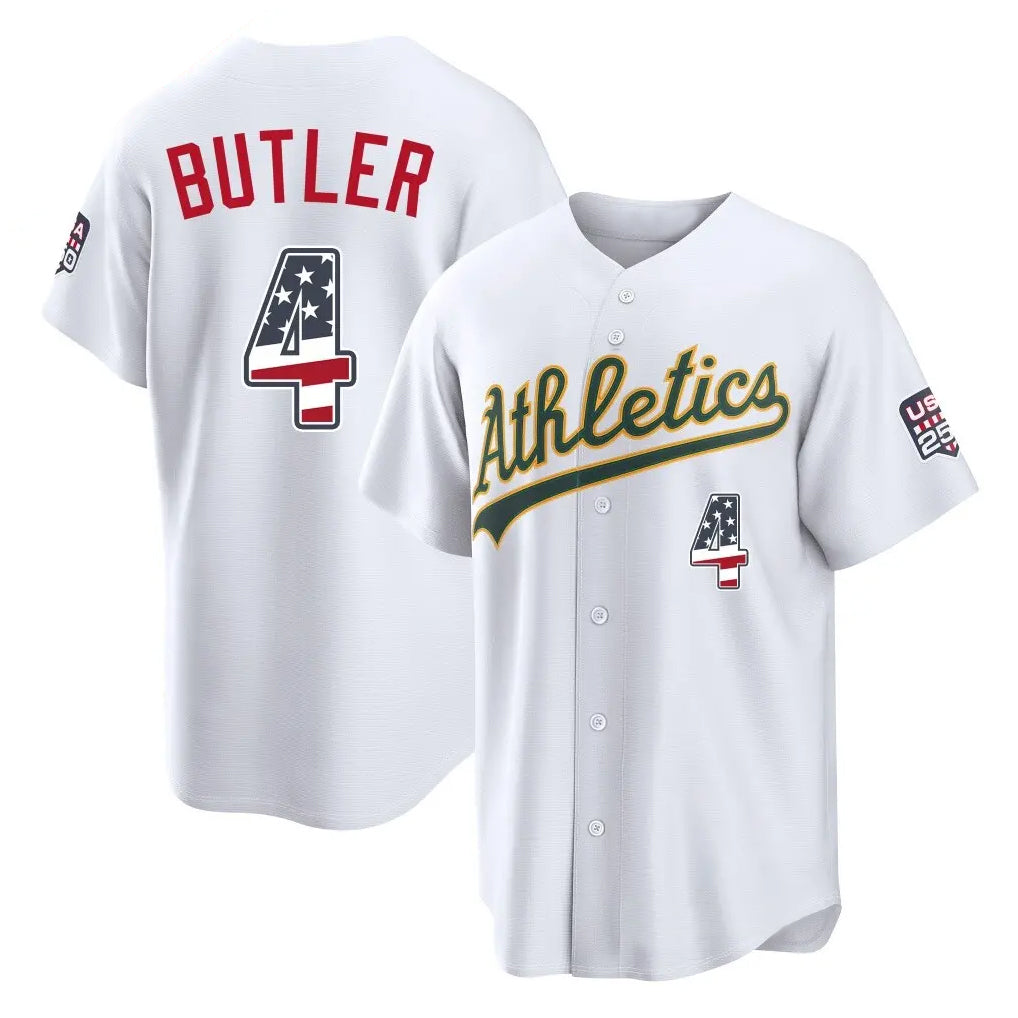 Athletics #4 Lawrence Butler Player White USA 250 Fourth of July Home Game Gdoa250Ys Stitched Jerseys