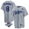 LA.Dodgers #8 Enrique Hern¨¢ndez Player Gray World Series Game Gdoa Stitched Jerseys