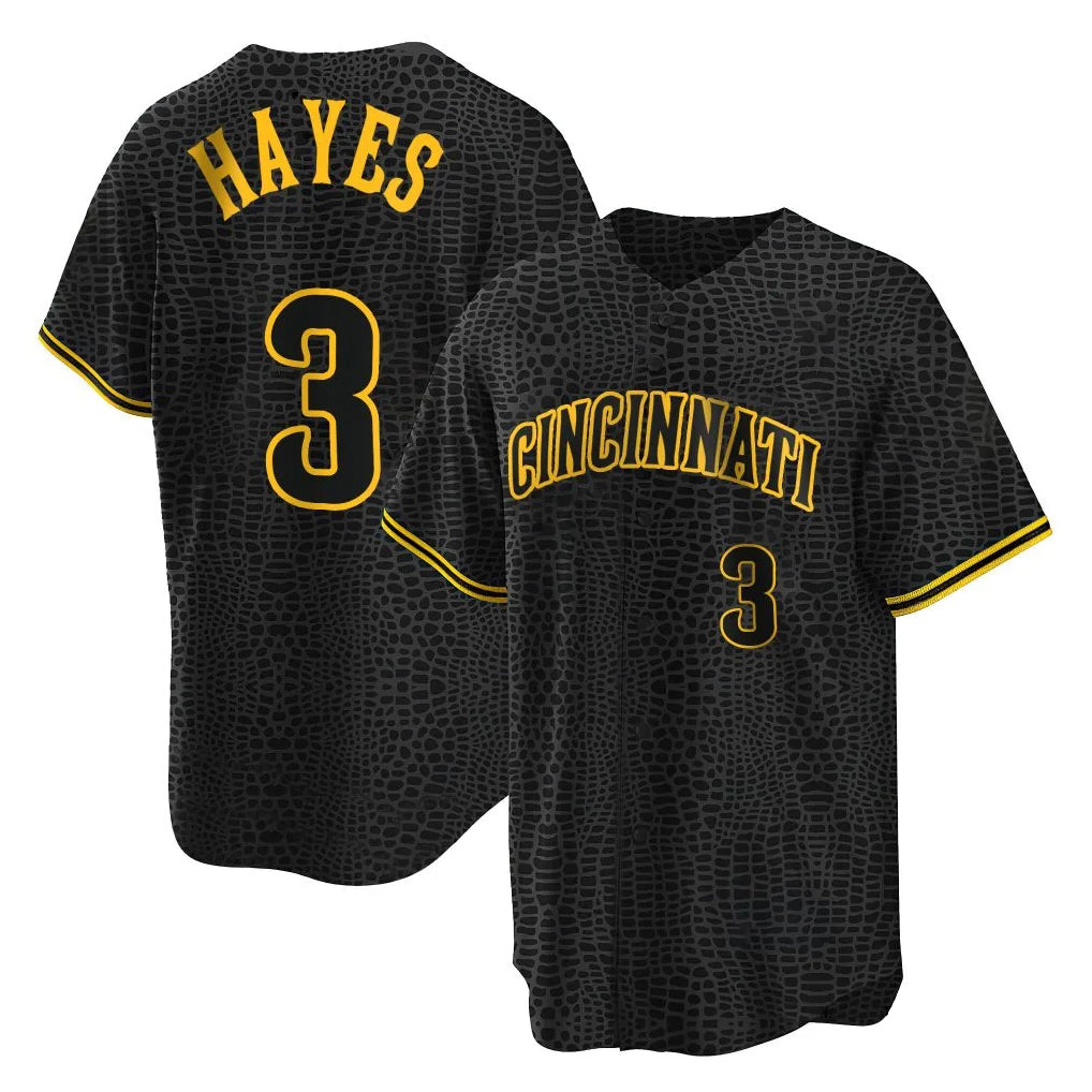 C.Reds #3 Ke'Bryan Hayes Player Black Snake Skin City Home Gdoa Stitched Jerseys
