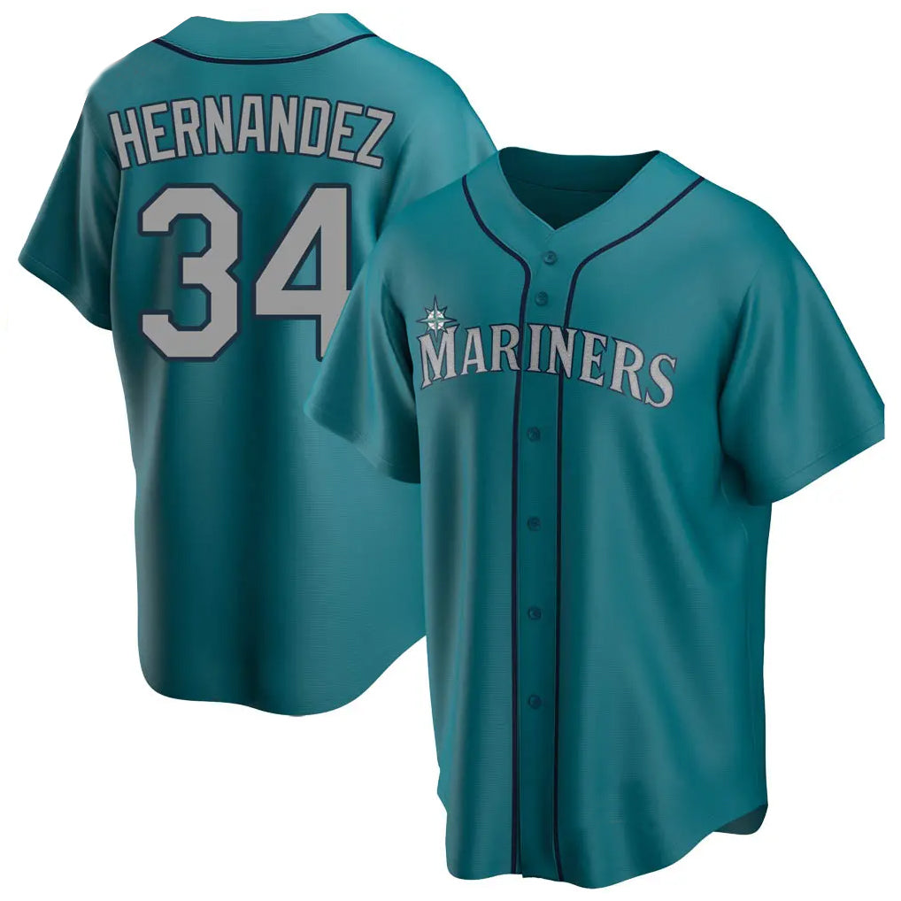 S.Mariners #34 Felix Hernandez Player Teal Home Game Stitched Jerseys