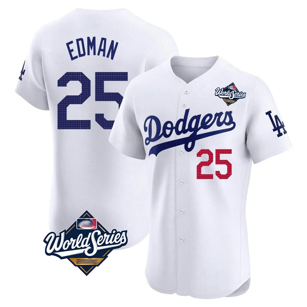 LA.Dodgers #25 Tommy Edman Player Gold White World Series Limited Elite Home Gdoa Stitched Jerseys