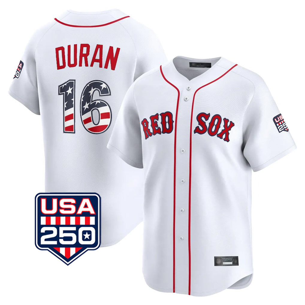 B.Red Sox #16 Jarren Duran Player White USA 250 Fourth of July Limited Home Game Gdoa Stitched Jerseys