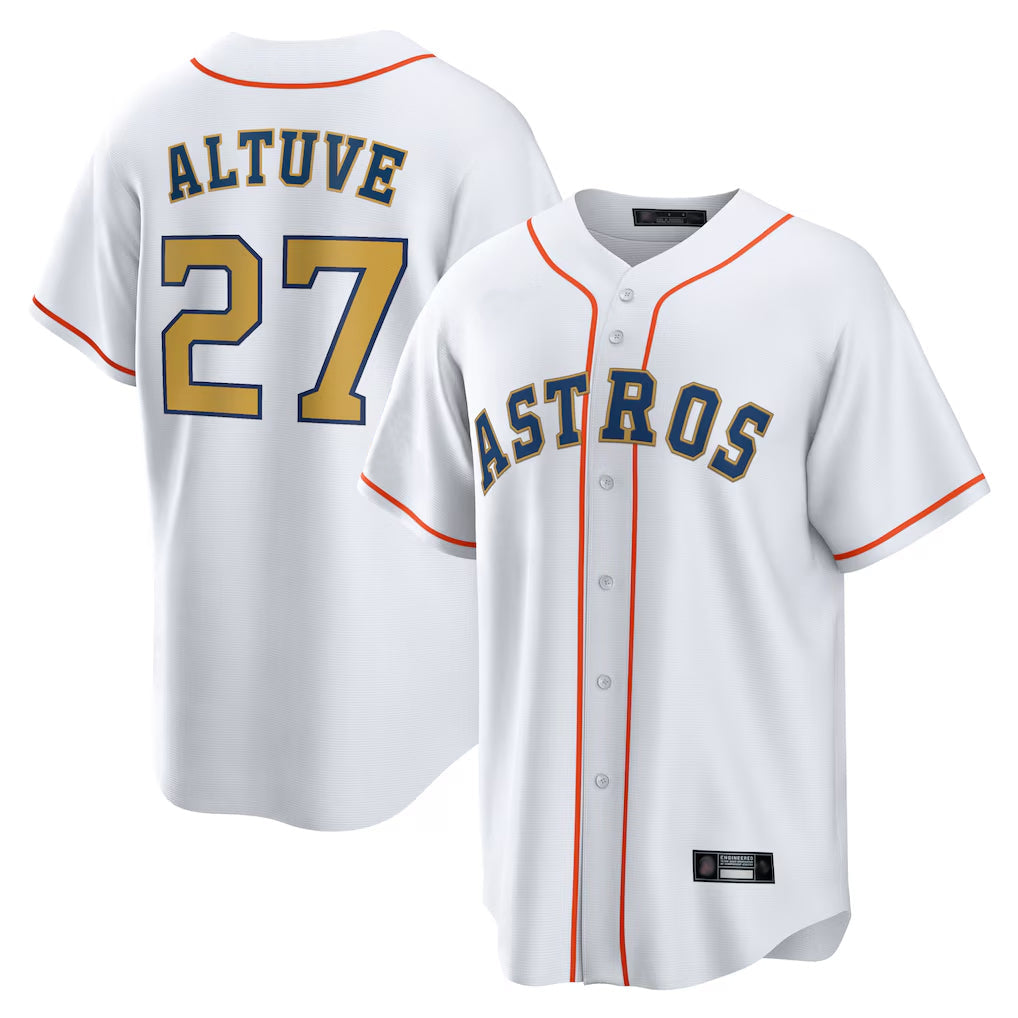 H.Astros #27 Jose Altuve Player Gold Collection Game Home Gdoa Stitched Jerseys