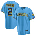 M.Brewers #2 Brice Turang Player Light Blue Road Stadium Game Gdoa Stitched Jerseys