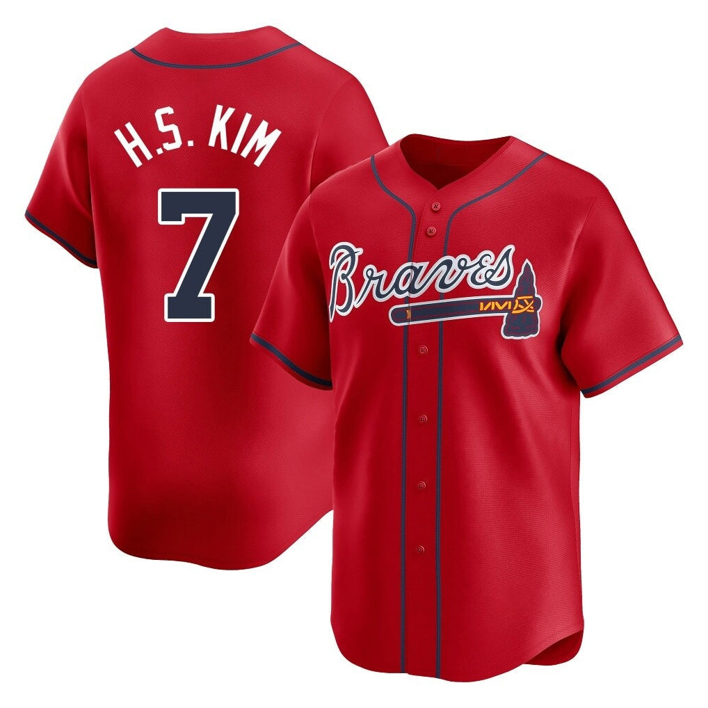 A.Braves #7 Ha-Seong Kim Player Red Limited Home Game Gdoa Stitched Jerseys