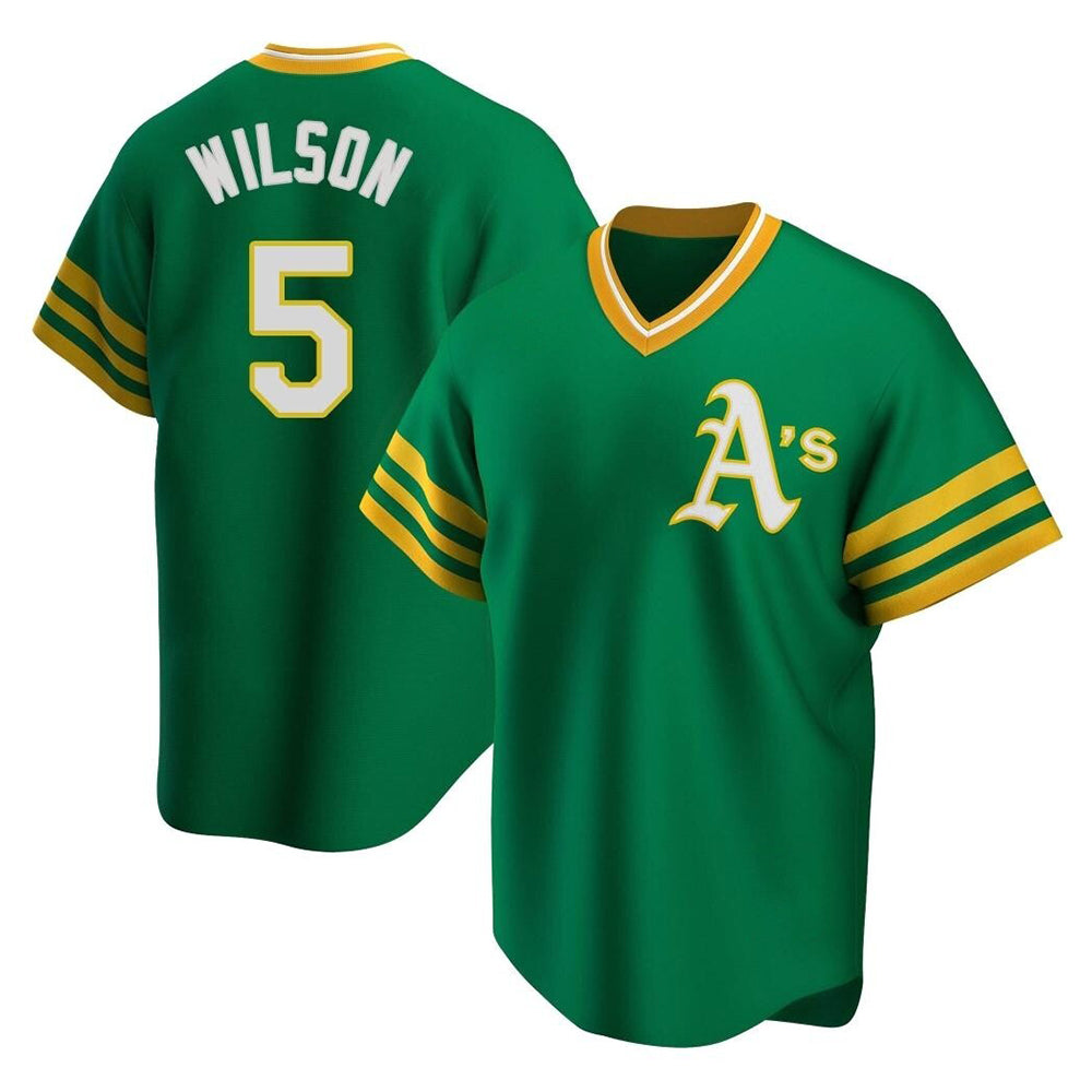 Athletics #5 Jacob Wilson Green Replica Cooperstown Collection T shirt Stitched Jersey