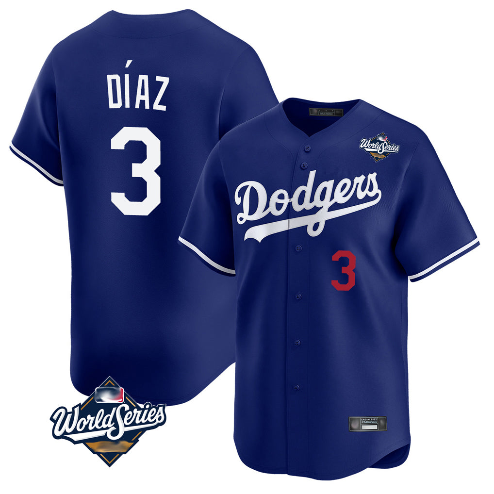 LA.Dodgers #3 Edwin D¨ªaz Player Royal World Series Limited Home Gdoa Stitched Jerseys