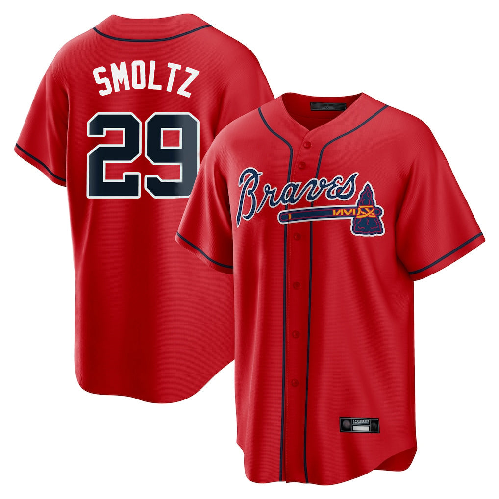 A.Braves #29 John Smoltz Player Red Home Game Gdoa Stitched Jerseys