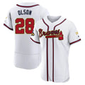 A.Braves #28 Matt Olson player White&Gold Authentic Program Stitched Jerseys