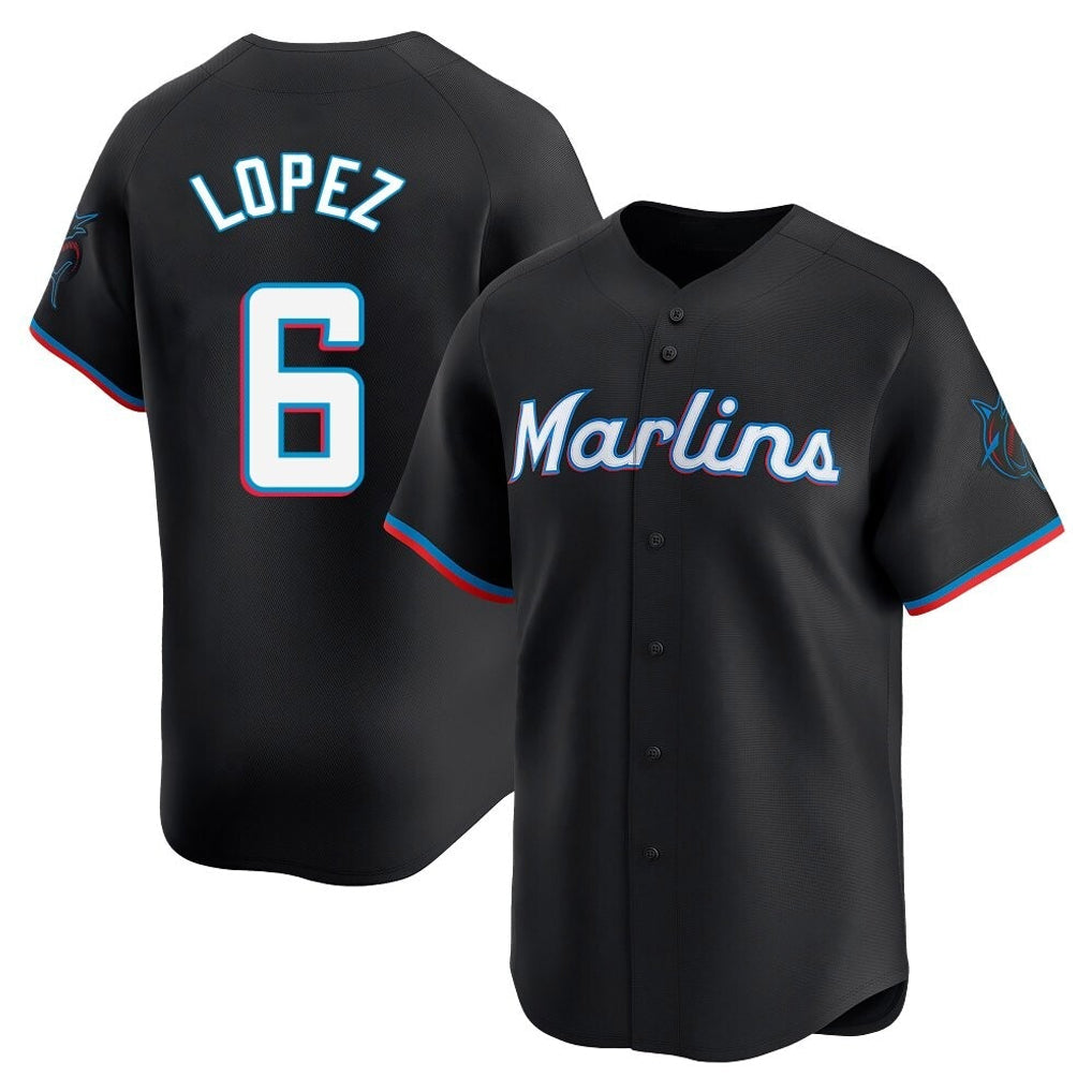 M.Marlins #6 Otto Lopez Player Black  Home Limited Gdoa Stitched Jerseys