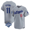 LA.Dodgers #11 Roki Sasaki Player Gray World Series Meet Limited Home Gdoa Stitched Jerseys