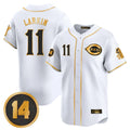 C.Reds #11 Barry Larkin Player White-Gold Vapor Premier Limited Home Gdoa Stitched Jerseys