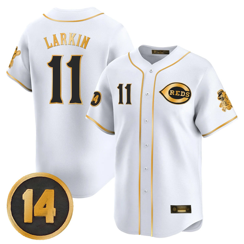 C.Reds #11 Barry Larkin Player White-Gold Vapor Premier Limited Home Gdoa Stitched Jerseys