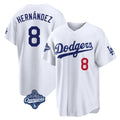 LA.Dodgers #8 Enrique Hern¨¢ndez Player White World Series Meet Home Game Gdoa Stitched Jerseys
