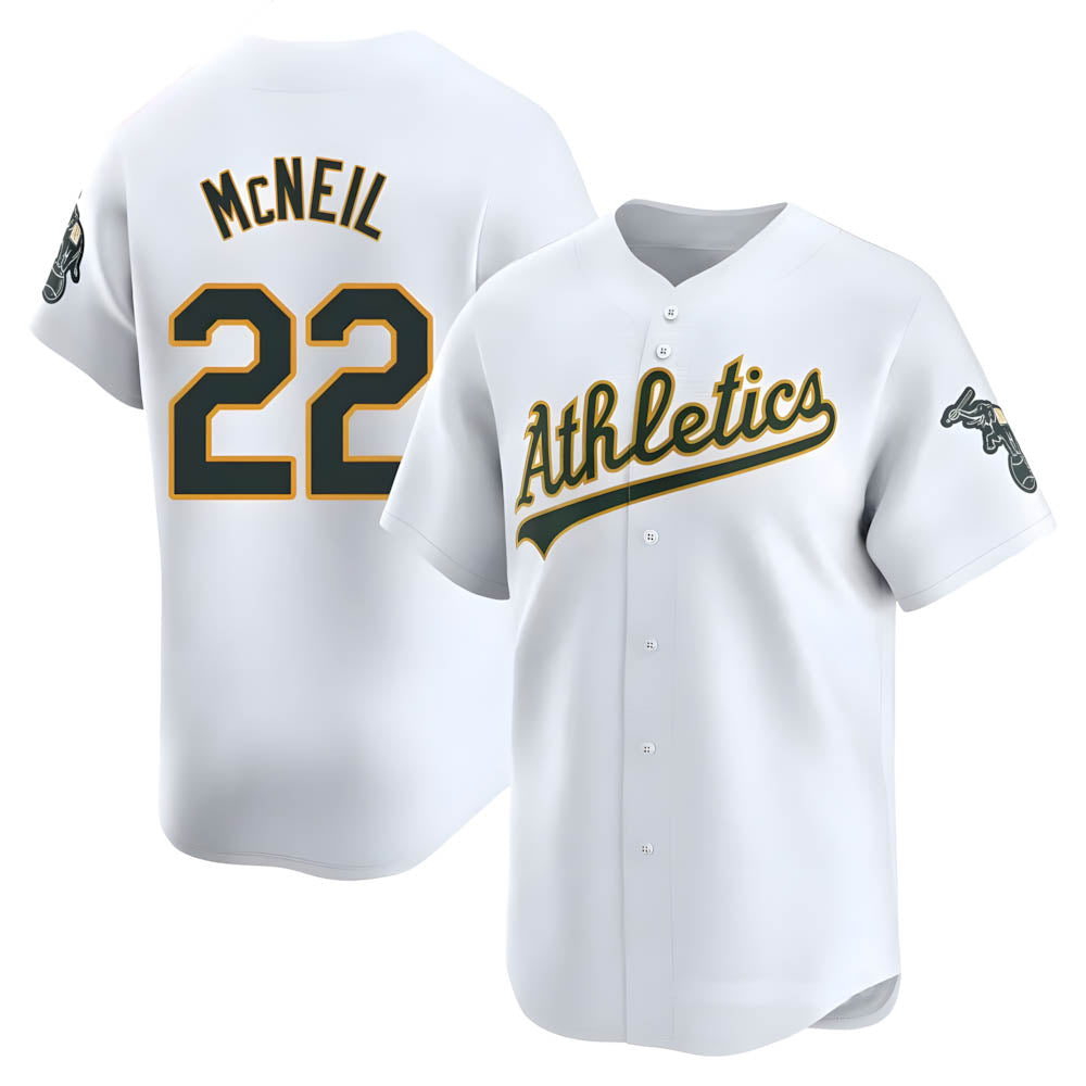Athletics #22 Jeff McNeil player White Limited Home Stitched Jersey