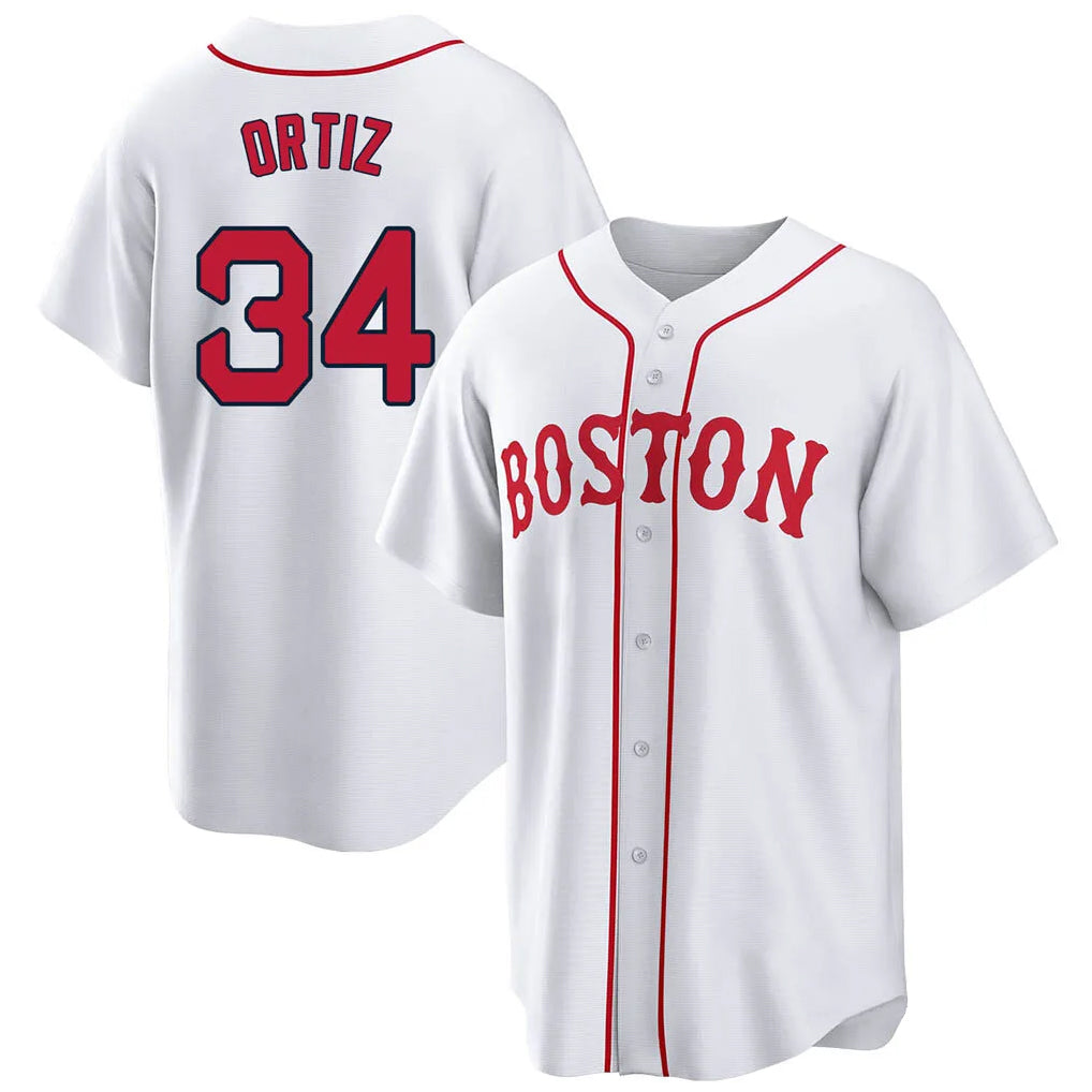 B.Red Sox #34 David Ortiz Player White Game Home Gdoa Stitched Jerseys