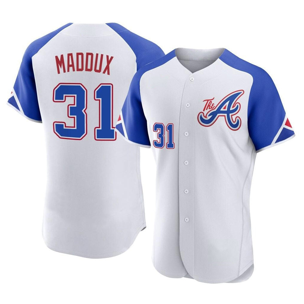 A.Braves #31 Greg Maddux Player White City Connect Limited Elite Home Game Gdoa Stitched Jerseys