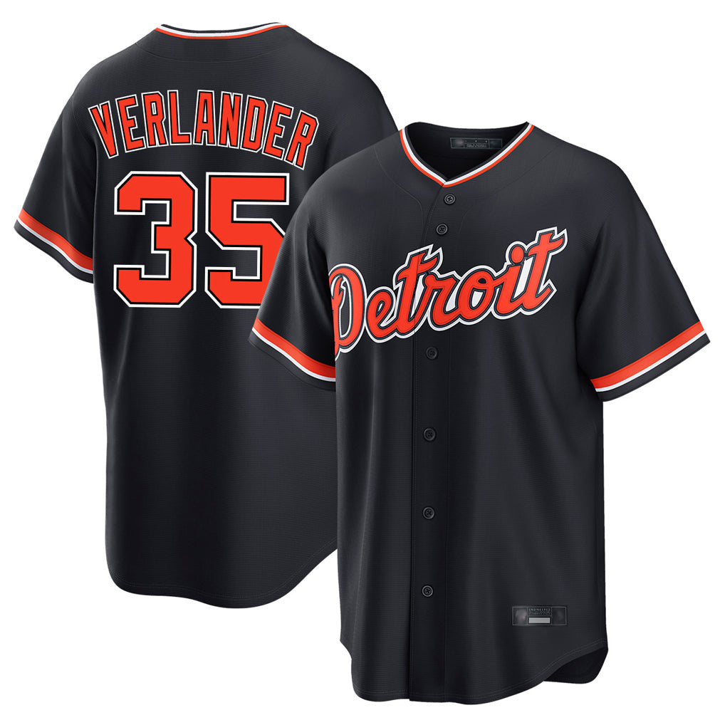 D.Tigers #35 Justin Verlander Player Navy Home Game Gdoa Stitched Jerseys