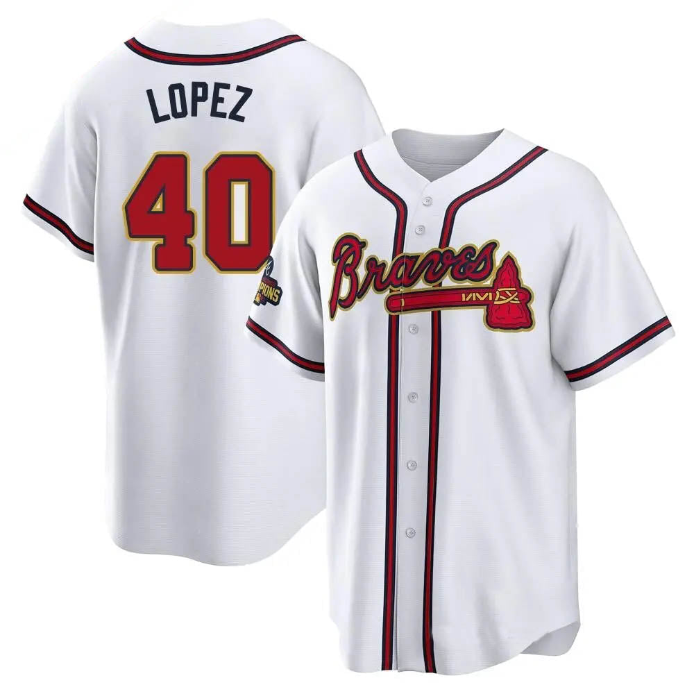 A.Braves #40 Reynaldo Lopez player White&Gold Replica Program Stitched Jerseys