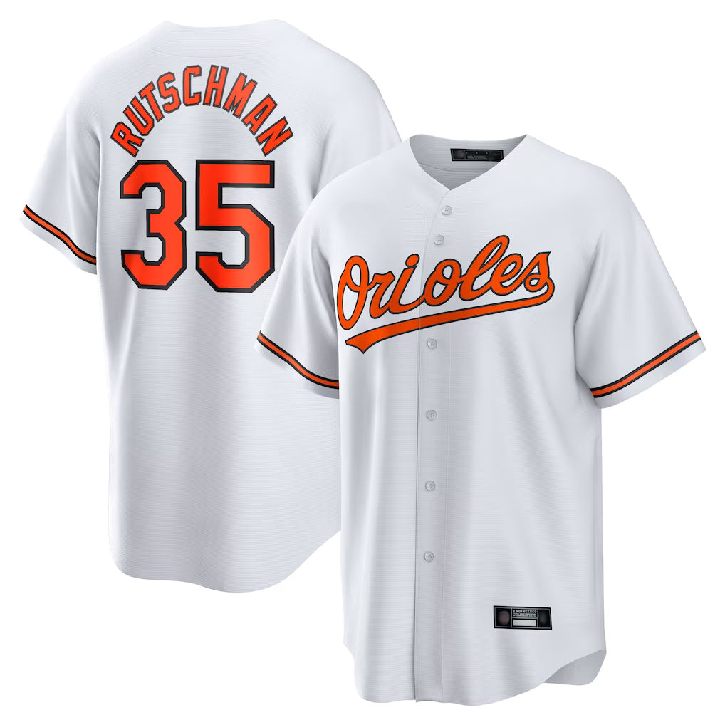 B.Orioles #35 Adley Rutschman Player White Home Game Gdoa Stitched Jerseys