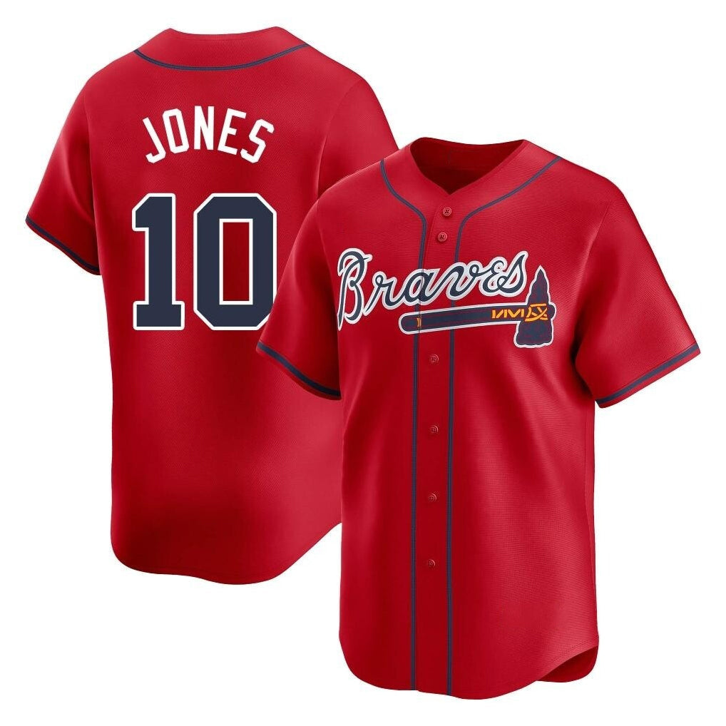 A.Braves #10 Chipper Jones Player Red Limited Home Game Gdoa Stitched Jerseys