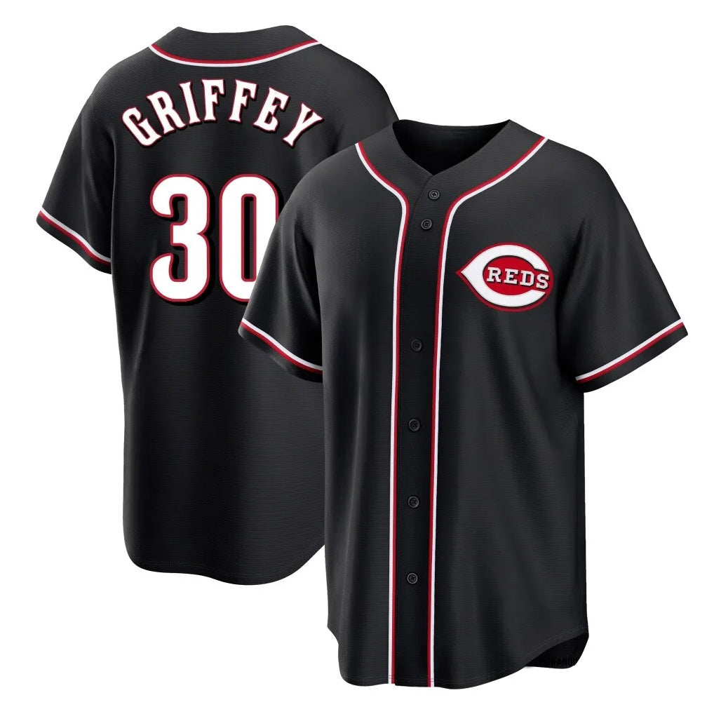 C.Reds #30 Ken Griffey Player Black Fashion Out Home Game Gdoa Stitched Jerseys