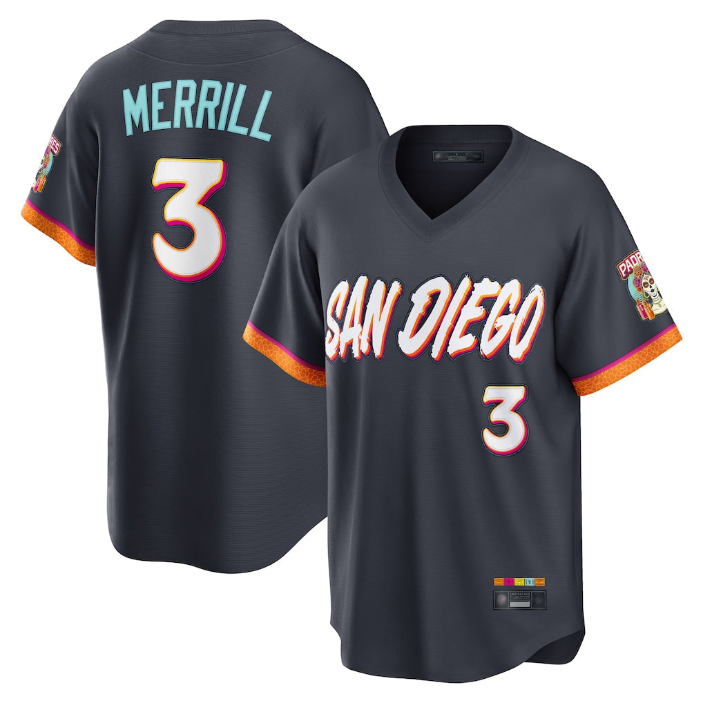 S.Diego Padres #3 Jackson Merrill Player Obsidian 2026 City Connect Home Limited T-shirt Stitched Jerseys