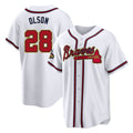 A.Braves #28 Matt Olson Player White Gold Home Game Gdoa Stitched Jerseys
