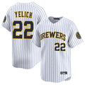 M.Brewers #22 Christian Yelich Player White Stripes Home Limited Game Gdoa Stitched Jerseys