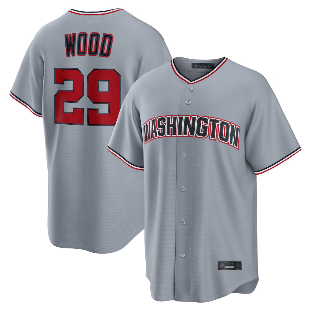 W.Nationals #29 James Wood Player Gray Road Replica Gdoa Stitched Jerseys