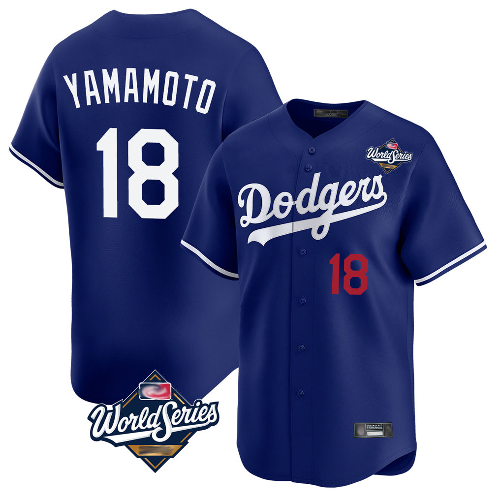 LA.Dodgers #18 Yoshinobu Yamamoto Player Royal World Series Limited Home Gdoa Stitched Jerseys